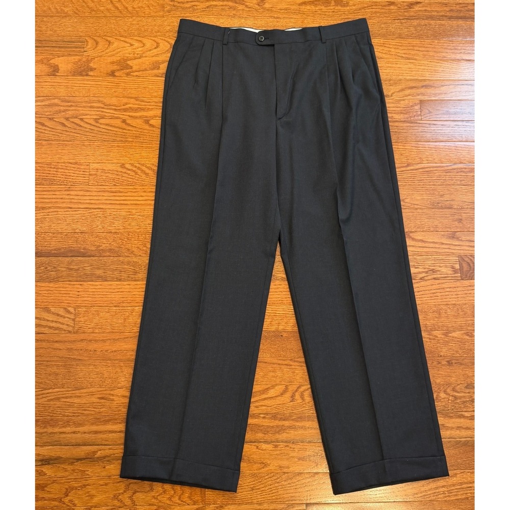 Zanella Alter Wool Trousers Pants Mens 38x30 Gray Dress Pleated Cuffed Italy